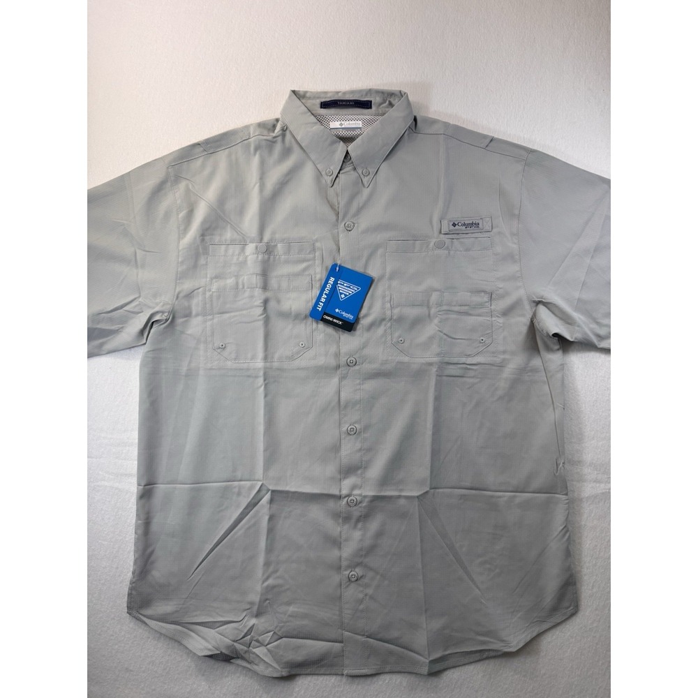 Columbia Tamiami II Mens Button Down Shirt Large Gray PFG Outdoor Fishing NWT